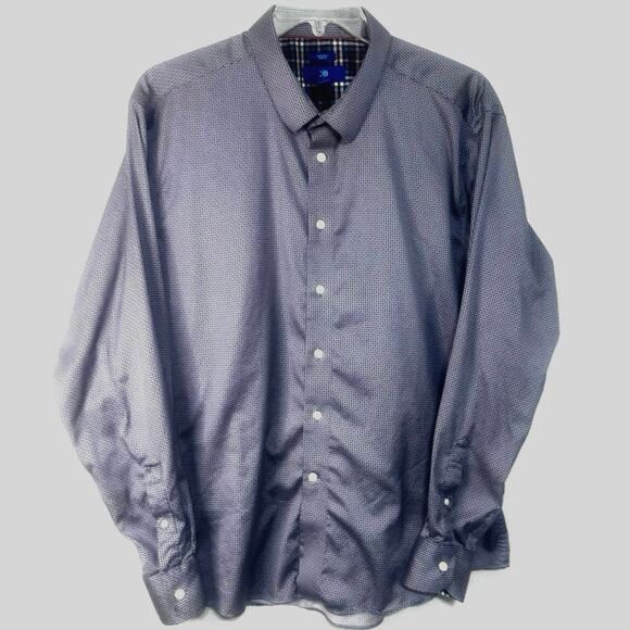 Egara Men’s XXL Blue Button Up Collared Patterned Modern Casual Dress Shirt - Picture 1 of 5